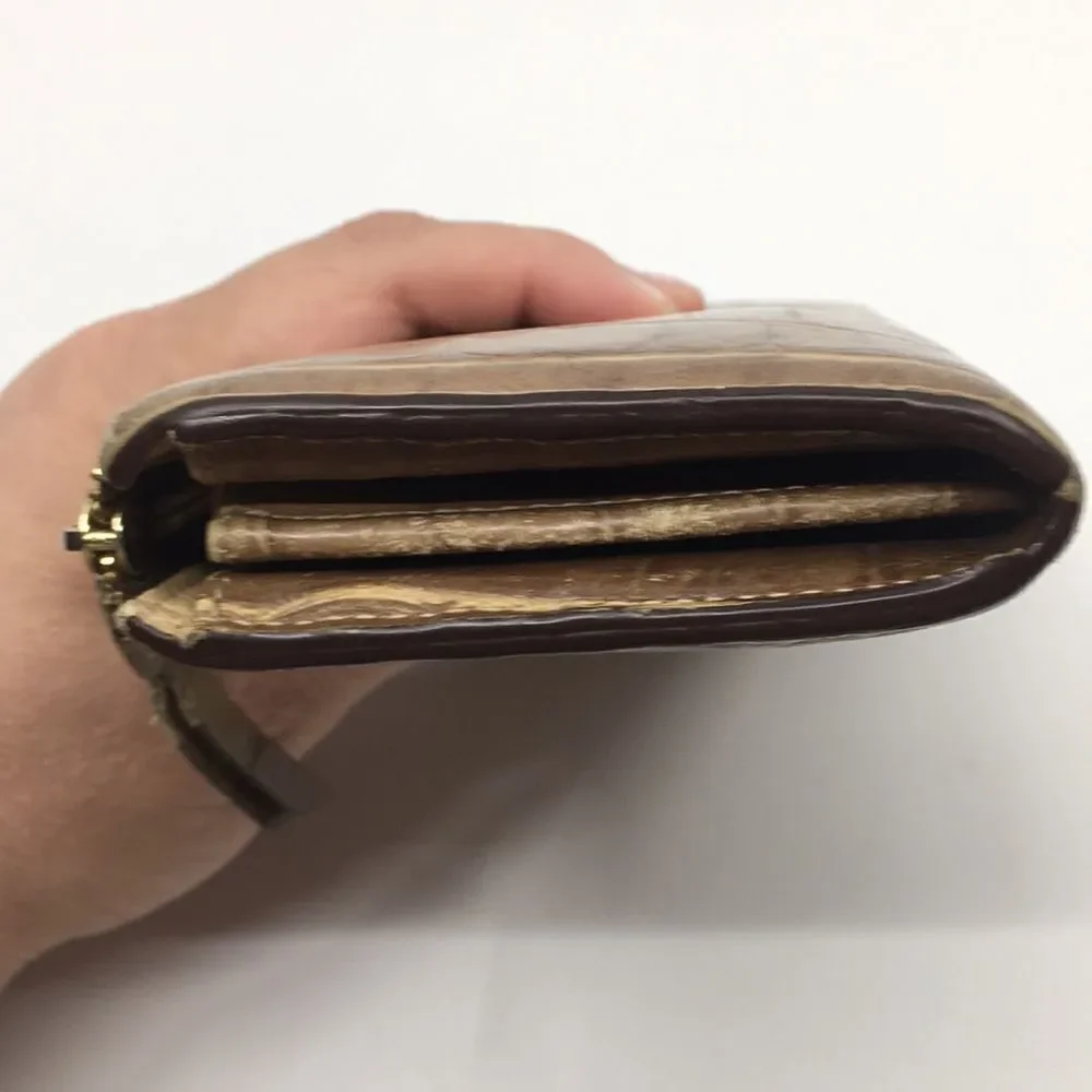 J & M Davidson Tan Leather Croc Embossed zip around zippy long wallet